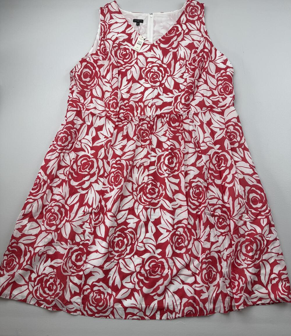 Talbots Dress Womens 20W Red Floral V Neck Sleeveless Fit & Flare Knee Length